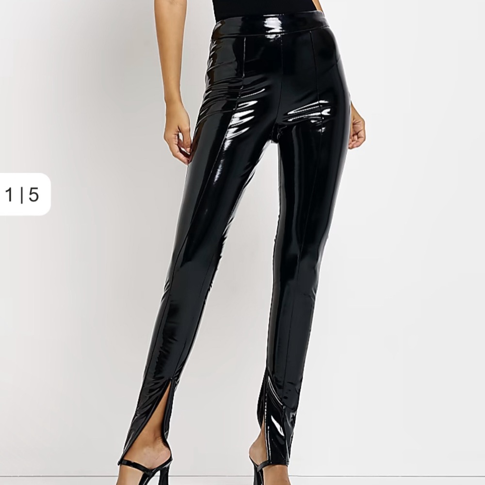 Black Faux Leather Vinyl Skinny Trousers size US 4